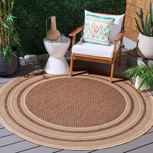Safavieh Courtyard Low-Profile Power-Loomed Rug From Turkey — Neutral Beige With Green Border, Durable Stain-Resist 2'-7" x 5'-0" DARK BEIG / BEIGE CY8475-39321-3