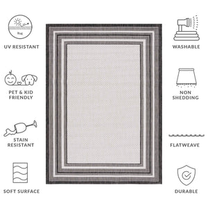 Safavieh Courtyard Modern Beige Area Rug With Deep Green Accents – Power-Loomed Turkey, Stain-Resistant 5X7 6'-0" x 8'-0" CY8475-53712-68