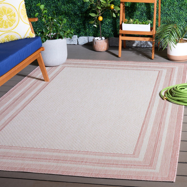 Safavieh Courtyard Low-Profile Power-Loomed Rug From Turkey — Neutral Beige With Green Border, Durable Stain-Resist 2'-0" x 3'-7" IVORY / PINK CY8475-56212-2