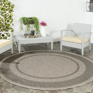 Safavieh Courtyard Round Area Rug — Calming Green & Neutral Tones, Low-Profile Power-Loomed Durability For Homes 4'-0" x 4'-0" BEIGE / BLACK CY8477-36612-4R
