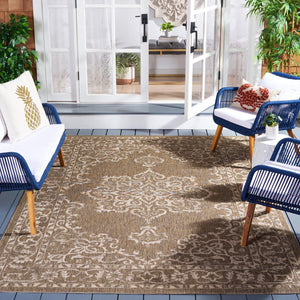 Safavieh Courtyard Elegant Aqua And Grey Area Rug – Durable, Soft, Oeko-tex Certified For Indoor & Outdoor Use Brown ,Beige 88% Polypropylene,12% Polyester Cy8481-36321-212