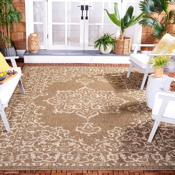 Safavieh Courtyard Elegant Aqua And Grey Area Rug – Durable, Soft, Oeko-tex Certified For Indoor & Outdoor Use Brown ,Beige 88% Polypropylene,12% Polyester Cy8481-36321-212