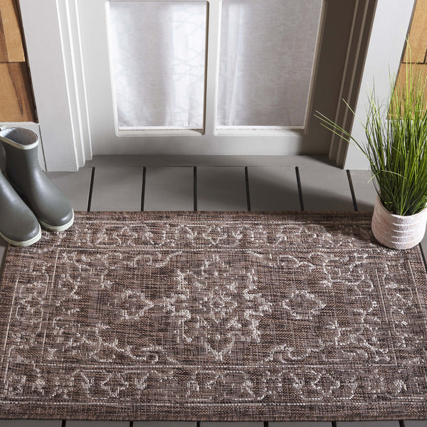 Safavieh Courtyard Elegant Aqua And Grey Area Rug – Durable, Soft, Oeko-tex Certified For Indoor & Outdoor Use Brown ,Beige 88% Polypropylene,12% Polyester Cy8481-36321-212
