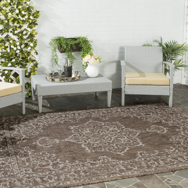 Safavieh Courtyard Elegant Aqua And Grey Area Rug – Durable, Soft, Oeko-tex Certified For Indoor & Outdoor Use Brown ,Beige 88% Polypropylene,12% Polyester Cy8481-36321-212