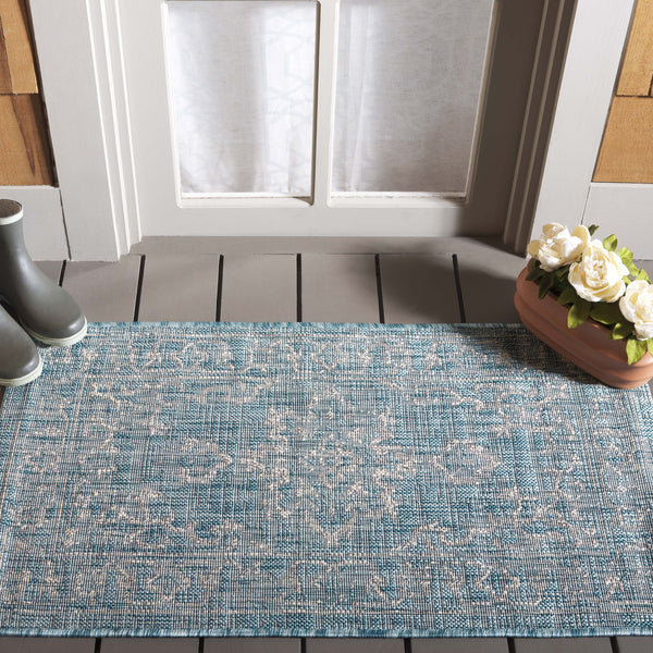 Safavieh Courtyard Elegant Aqua And Grey Area Rug – Durable, Soft, Oeko-tex Certified For Indoor & Outdoor Use Brown ,Beige 88% Polypropylene,12% Polyester Cy8481-36321-212