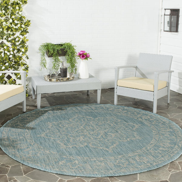 Safavieh Courtyard Elegant Aqua And Grey Area Rug – Durable, Soft, Oeko-tex Certified For Indoor & Outdoor Use Brown ,Beige 88% Polypropylene,12% Polyester Cy8481-36321-212