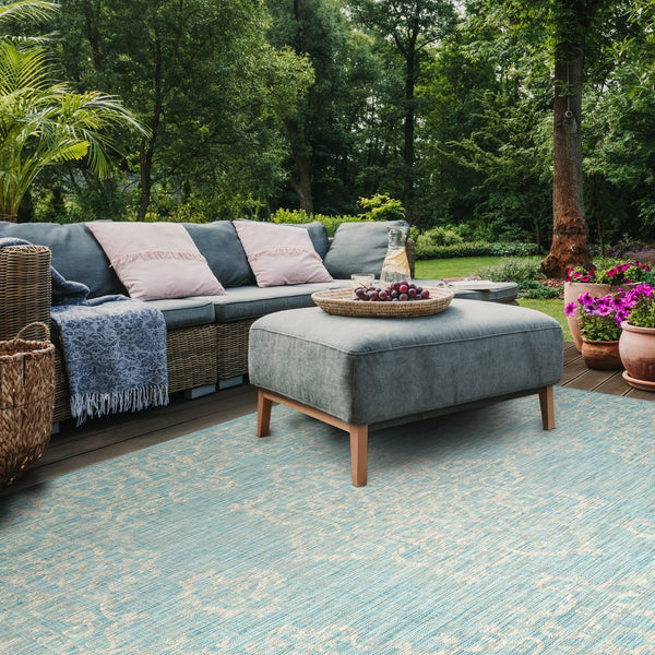 Safavieh Courtyard Elegant Aqua And Grey Area Rug – Durable, Soft, Oeko-tex Certified For Indoor & Outdoor Use Brown ,Beige 88% Polypropylene,12% Polyester Cy8481-36321-212