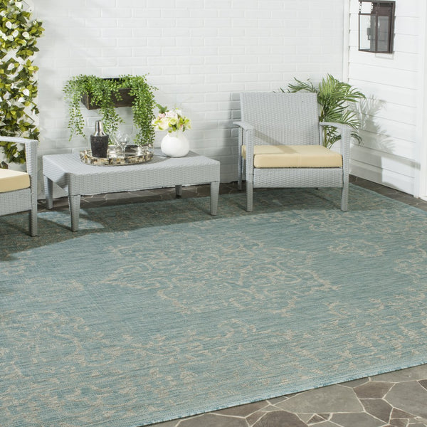 Safavieh Courtyard Elegant Aqua And Grey Area Rug – Durable, Soft, Oeko-tex Certified For Indoor & Outdoor Use Brown ,Beige 88% Polypropylene,12% Polyester Cy8481-36321-212