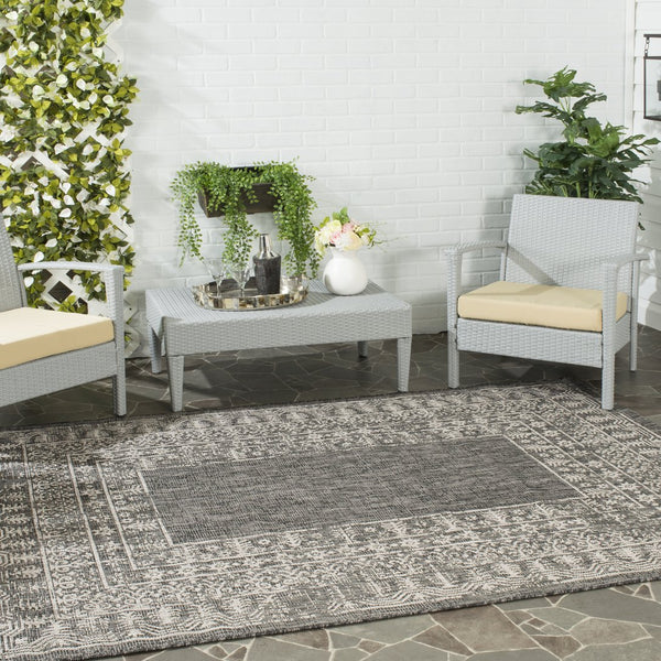 Safavieh Courtyard Stylish Area Rug For Indoor & Outdoor Use - Durable, Oeko-tex Certified Elegance Black ,Natural 88% Polypropylene,12% Polyester Cy8482-37321-6