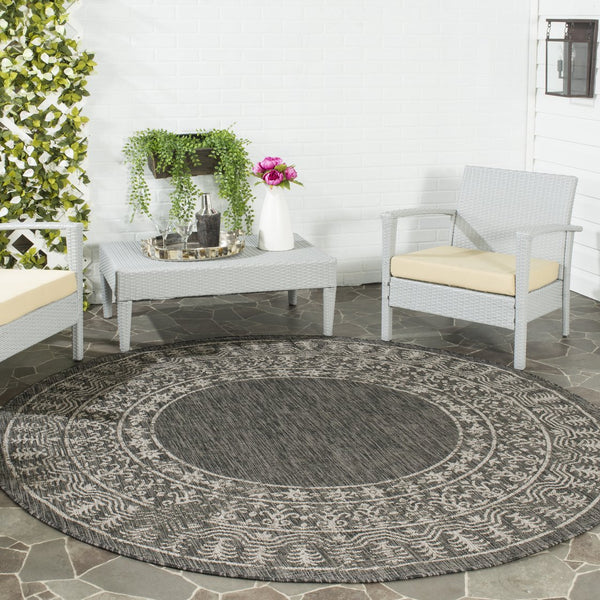 Safavieh Courtyard Stylish Area Rug For Indoor & Outdoor Use - Durable, Oeko-tex Certified Elegance Black ,Natural 88% Polypropylene,12% Polyester Cy8482-37321-6