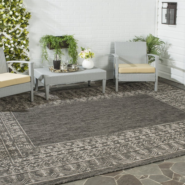 Safavieh Courtyard Stylish Area Rug For Indoor & Outdoor Use - Durable, Oeko-tex Certified Elegance Black ,Natural 88% Polypropylene,12% Polyester Cy8482-37321-6