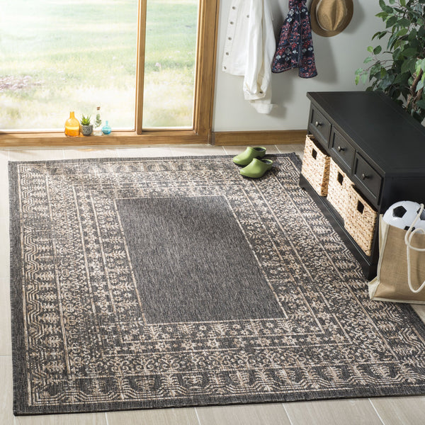 Safavieh Courtyard Stylish Area Rug For Indoor & Outdoor Use - Durable, Oeko-tex Certified Elegance Black ,Natural 88% Polypropylene,12% Polyester Cy8482-37321-6