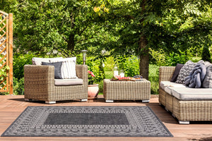Safavieh Courtyard Indoor/Outdoor Area Rug - Elegant Black And Beige Design For Timeless Home Style And Comfort Grey ,Navy 88% Polypropylene,12% Polyester Cy8484-368-8