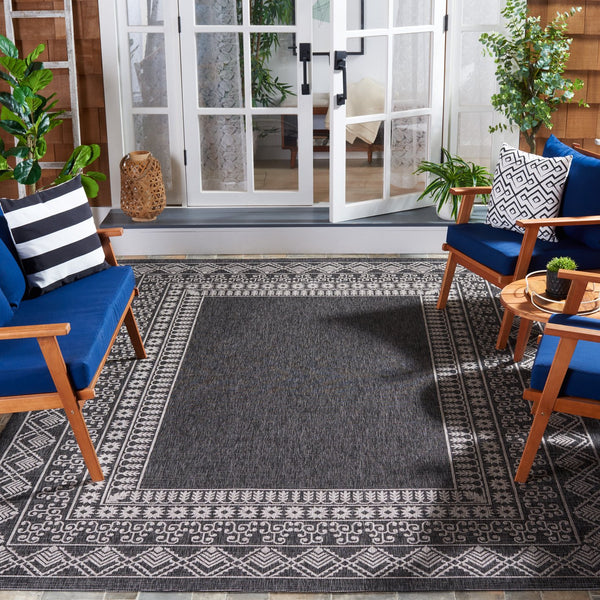 Safavieh Courtyard Indoor/Outdoor Area Rug - Elegant Black And Beige Design For Timeless Home Style And Comfort Grey ,Navy 88% Polypropylene,12% Polyester Cy8484-368-8