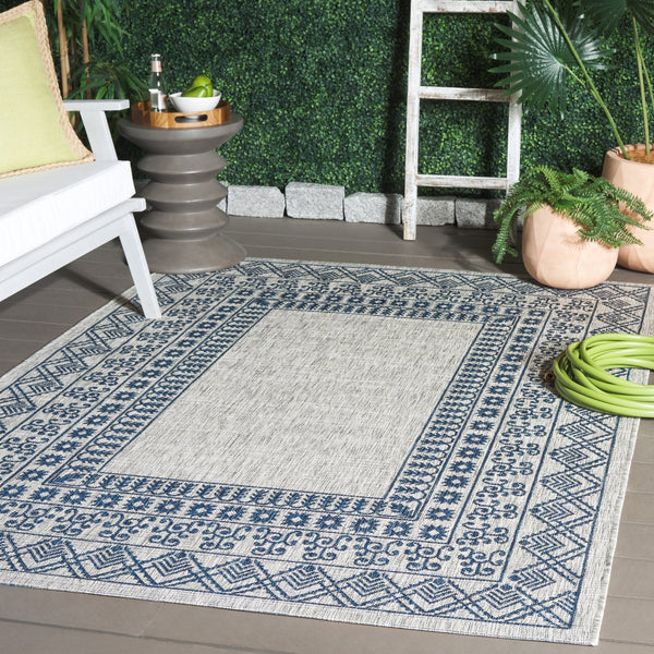 Safavieh Courtyard Indoor/Outdoor Area Rug - Elegant Black And Beige Design For Timeless Home Style And Comfort Grey ,Navy 88% Polypropylene,12% Polyester Cy8484-368-8