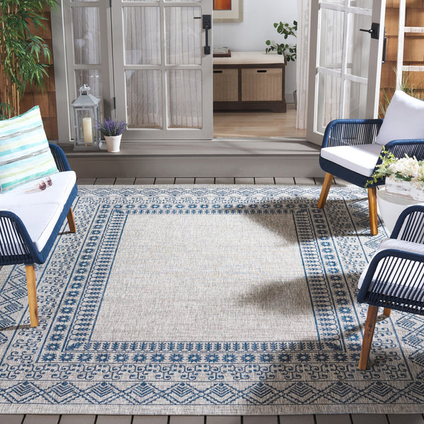 Safavieh Courtyard Indoor/Outdoor Area Rug - Elegant Black And Beige Design For Timeless Home Style And Comfort Grey ,Navy 88% Polypropylene,12% Polyester Cy8484-368-8