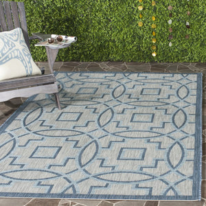 Safavieh Courtyard Elegant Grey/Navy Area Rug – Versatile Indoor/Outdoor Medium Rectangle, Oeko-tex Certified Grey ,Navy 88% Polypropylene,12% Polyester Cy8499-36812-5