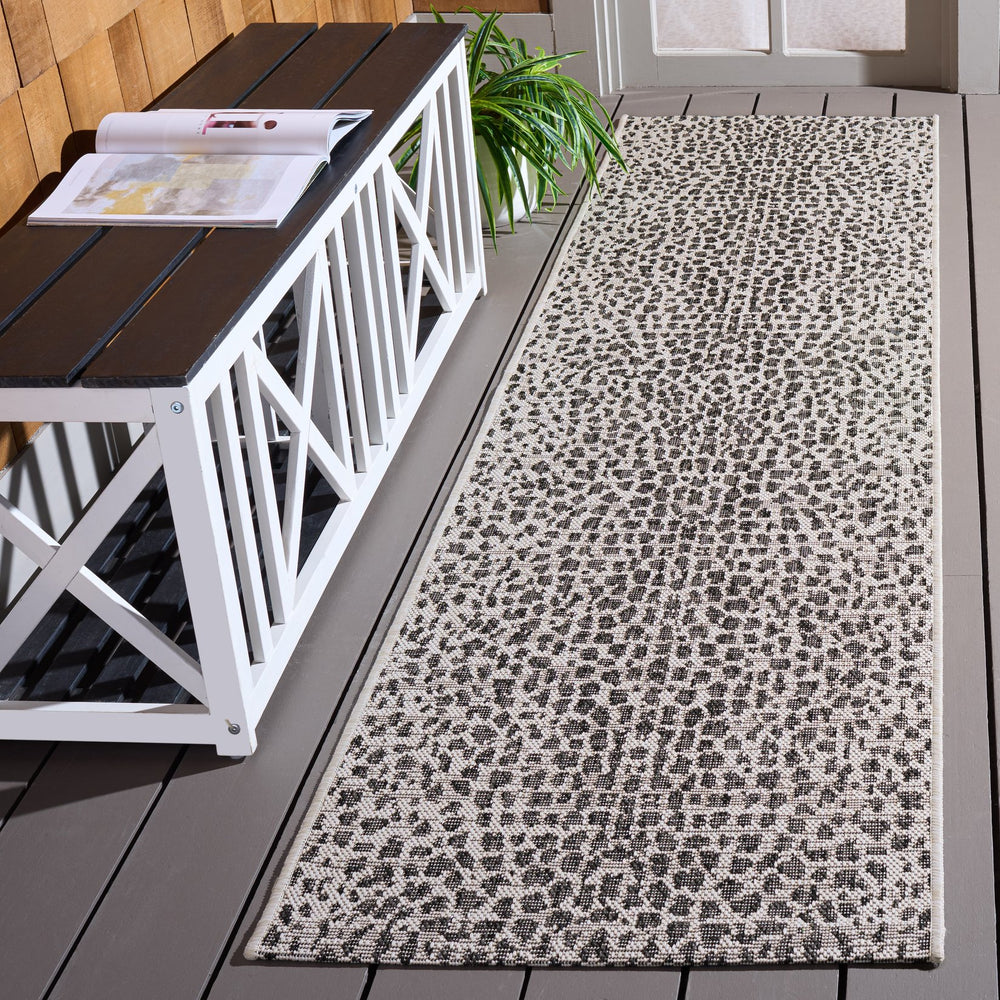Safavieh Courtyard Ivory And Black Low-Profile Area Rug — Modern Minimalist Accent, Durable Power-Loomed Turkish Design 2'-7" x 5'-0" CY8505-53712-3