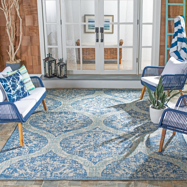Safavieh Courtyard Exquisite Indoor/Outdoor Area Rug – Elegant Geometric Design For Stylish Living Spaces Navy ,Grey 88% Polypropylene,12% Polyester Cy8511-36821-5