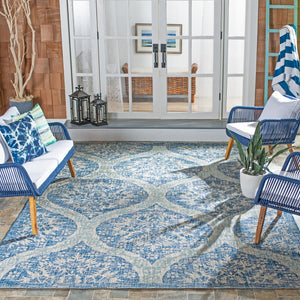 Safavieh Courtyard Luxurious Indoor/Outdoor Area Rug - Elegant Geometric Design For Timeless Sophistication Navy ,Grey 88% Polypropylene,12% Polyester Cy8511-36821-9