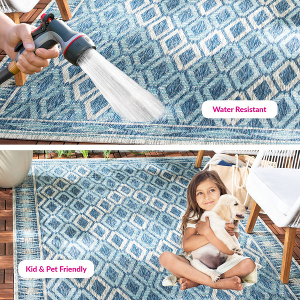 Safavieh Cy Indoor Outdoor Geometric Area Rug - Elegant Navy And Grey Design For Modern Living Spaces Black ,Natural 88% Polypropylene,12% Polyester Cy8531-37321-810