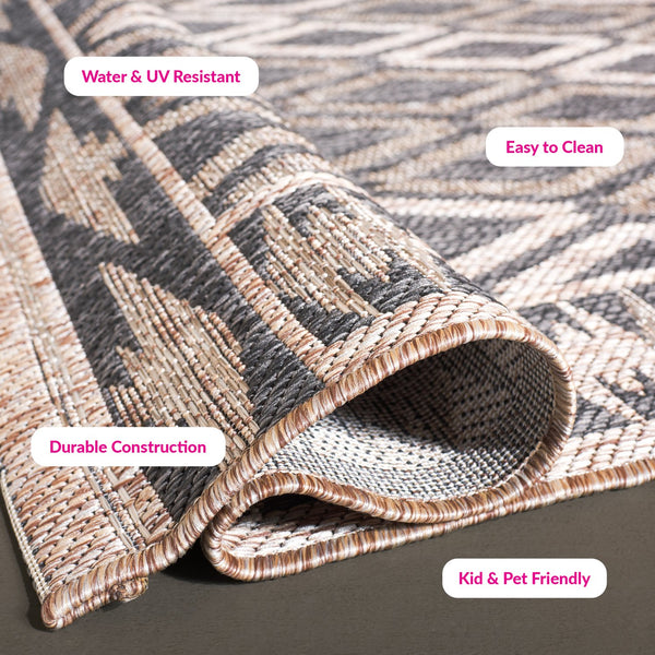 Safavieh Cy Indoor Outdoor Geometric Area Rug - Elegant Navy And Grey Design For Modern Living Spaces Black ,Natural 88% Polypropylene,12% Polyester Cy8531-37321-810