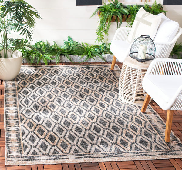 Safavieh Cy Indoor Outdoor Geometric Area Rug - Elegant Navy And Grey Design For Modern Living Spaces Black ,Natural 88% Polypropylene,12% Polyester Cy8531-37321-810