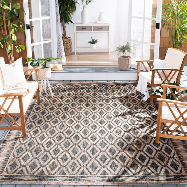 Safavieh Cy Indoor Outdoor Geometric Area Rug - Elegant Navy And Grey Design For Modern Living Spaces Black ,Natural 88% Polypropylene,12% Polyester Cy8531-37321-810