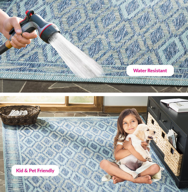 Safavieh Cy Indoor Outdoor Geometric Area Rug - Elegant Navy And Grey Design For Modern Living Spaces Black ,Natural 88% Polypropylene,12% Polyester Cy8531-37321-810