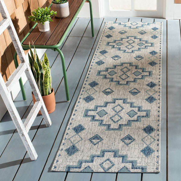 Safavieh Coutyard Stylish Indoor/Outdoor Area Rug In Chic Grey And Aqua With Dynamic Geometric Pattern Navy ,Aqua 88% Polypropylene,12% Polyester Cy8533-39421-4