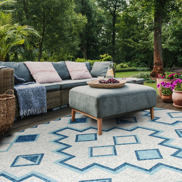 Safavieh Coutyard Stylish Indoor/Outdoor Area Rug In Chic Grey And Aqua With Dynamic Geometric Pattern Navy ,Aqua 88% Polypropylene,12% Polyester Cy8533-39421-4