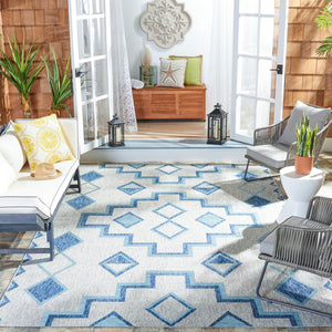 Safavieh Coutyard Stylish Indoor/Outdoor Area Rug In Chic Grey And Aqua With Dynamic Geometric Pattern Navy ,Aqua 88% Polypropylene,12% Polyester Cy8533-39421-4