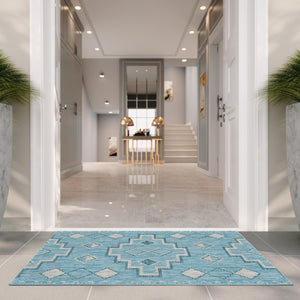 Safavieh Coutyard Stylish Indoor/Outdoor Area Rug In Chic Grey And Aqua With Dynamic Geometric Pattern Navy ,Aqua 88% Polypropylene,12% Polyester Cy8533-39421-4