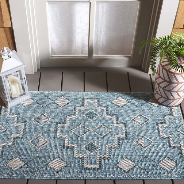 Safavieh Coutyard Stylish Indoor/Outdoor Area Rug In Chic Grey And Aqua With Dynamic Geometric Pattern Navy ,Aqua 88% Polypropylene,12% Polyester Cy8533-39421-4