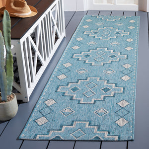 Safavieh Coutyard Stylish Indoor/Outdoor Area Rug In Chic Grey And Aqua With Dynamic Geometric Pattern Navy ,Aqua 88% Polypropylene,12% Polyester Cy8533-39421-4