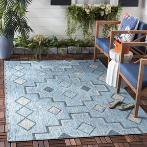 Safavieh Coutyard Stylish Indoor/Outdoor Area Rug In Chic Grey And Aqua With Dynamic Geometric Pattern Navy ,Aqua 88% Polypropylene,12% Polyester Cy8533-39421-4