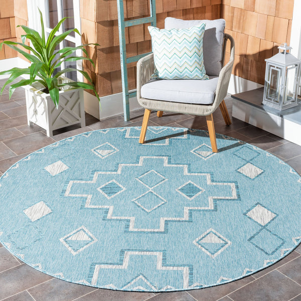 Safavieh Coutyard Stylish Indoor/Outdoor Area Rug In Chic Grey And Aqua With Dynamic Geometric Pattern Navy ,Aqua 88% Polypropylene,12% Polyester Cy8533-39421-4
