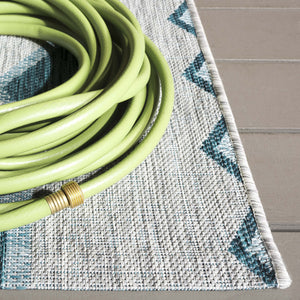 Safavieh Coutyard Stylish Indoor/Outdoor Area Rug In Chic Grey And Aqua With Dynamic Geometric Pattern Navy ,Aqua 88% Polypropylene,12% Polyester Cy8533-39421-4