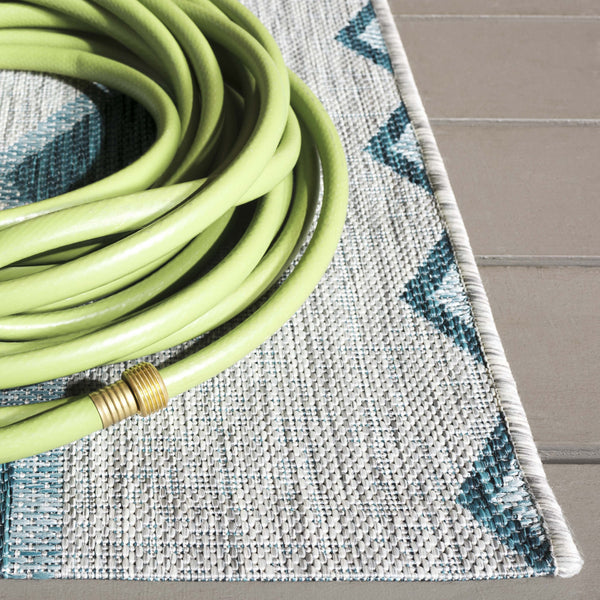 Safavieh Coutyard Stylish Indoor/Outdoor Area Rug In Chic Grey And Aqua With Dynamic Geometric Pattern Navy ,Aqua 88% Polypropylene,12% Polyester Cy8533-39421-4