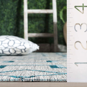 Safavieh Coutyard Stylish Indoor/Outdoor Area Rug In Chic Grey And Aqua With Dynamic Geometric Pattern Navy ,Aqua 88% Polypropylene,12% Polyester Cy8533-39421-4