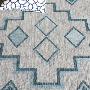 Safavieh Coutyard Stylish Indoor/Outdoor Area Rug In Chic Grey And Aqua With Dynamic Geometric Pattern Navy ,Aqua 88% Polypropylene,12% Polyester Cy8533-39421-4