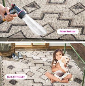 Safavieh Coutyard Stylish Indoor/Outdoor Area Rug In Chic Grey And Aqua With Dynamic Geometric Pattern Navy ,Aqua 88% Polypropylene,12% Polyester Cy8533-39421-4