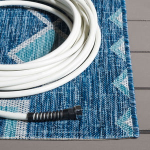 Safavieh Coutyard Stylish Indoor/Outdoor Area Rug In Chic Grey And Aqua With Dynamic Geometric Pattern Navy ,Aqua 88% Polypropylene,12% Polyester Cy8533-39421-4