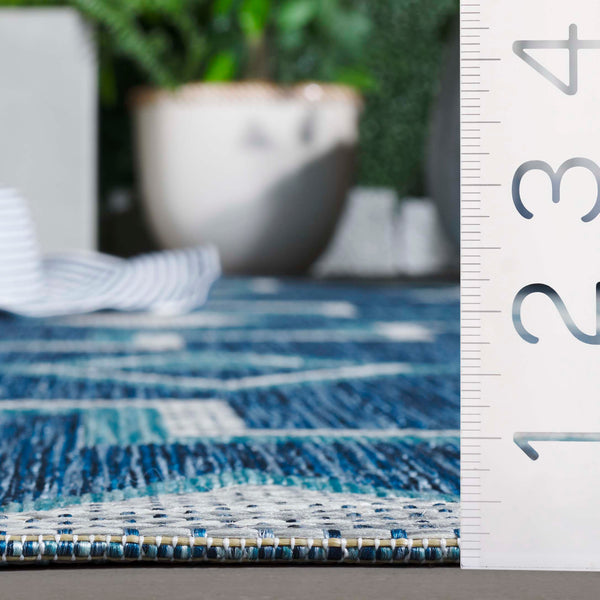 Safavieh Coutyard Stylish Indoor/Outdoor Area Rug In Chic Grey And Aqua With Dynamic Geometric Pattern Navy ,Aqua 88% Polypropylene,12% Polyester Cy8533-39421-4