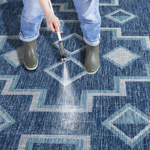 Safavieh Coutyard Stylish Indoor/Outdoor Area Rug In Chic Grey And Aqua With Dynamic Geometric Pattern Navy ,Aqua 88% Polypropylene,12% Polyester Cy8533-39421-4