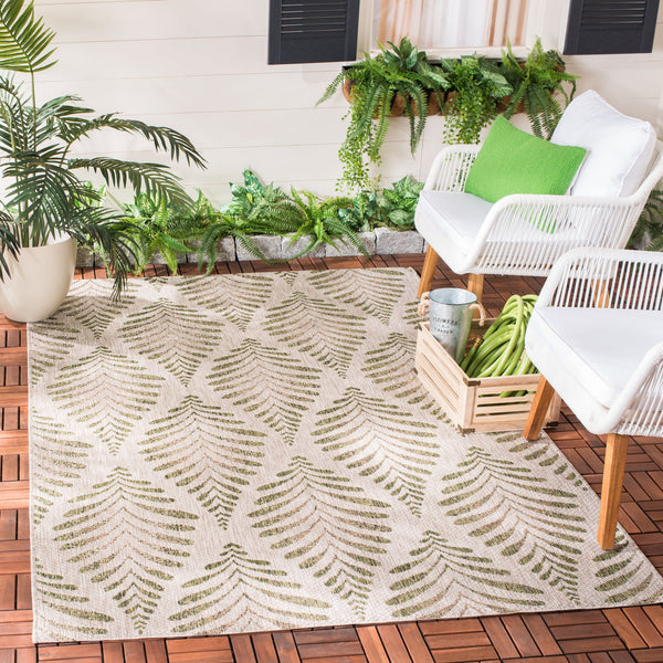 Safavieh Courtyard Elegant Botanical Area Rug - Versatile Indoor/Outdoor Floor Covering For Cozy Spaces Beige ,Green 88% Polypropylene,12% Polyester Cy8545-37912-7r