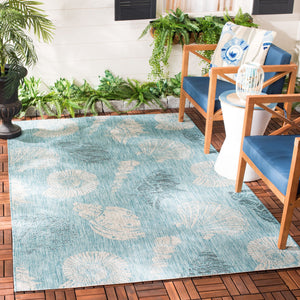 Safavieh Courtyard Stunning Indoor/Outdoor Area Rug – Serene Aqua & Cream Botanical Design For Home Elevation Aqua ,Cream 88% Polypropylene,12% Polyester Cy8547-37121-7r