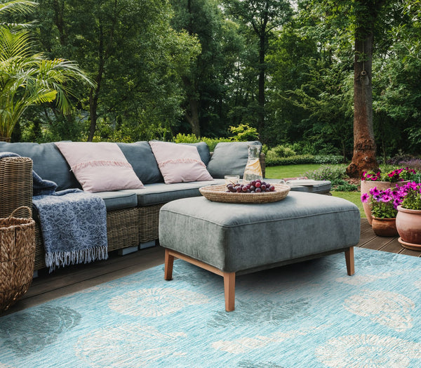Safavieh Courtyard Stunning Indoor/Outdoor Area Rug – Serene Aqua & Cream Botanical Design For Home Elevation Aqua ,Cream 88% Polypropylene,12% Polyester Cy8547-37121-7r