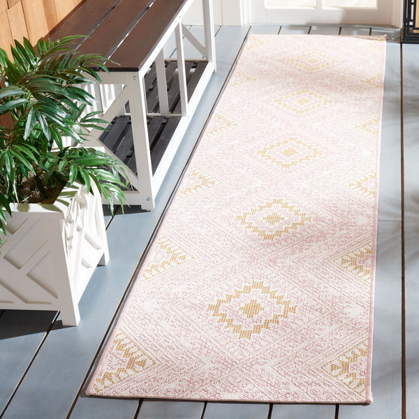 Safavieh Courtyard Exquisite Geometric Area Rug - Elegant Pink And Gold Design For Modern Living Spaces Pink ,Gold 88% Polypropylene,12% Polyester Cy8548-56221-4