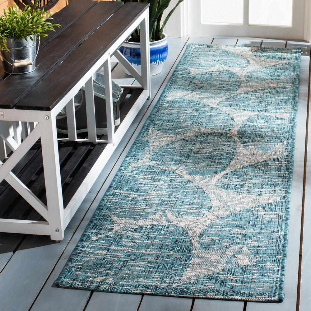 Safavieh Courtyard Elegant Tropical Leaf Area Rug - Durable Indoor/Outdoor Design For Modern Spaces Grey ,Aqua 88% Polypropylene,12% Polyester Cy8556-37212-810